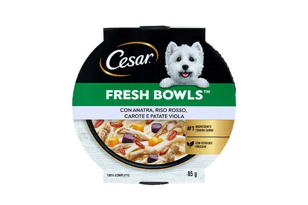 CESAR-FRESH-BOWLS-ALIMENTO-PER-CANI-ANATRA,-RISO-ROSSO,-CAROTE-E-PATATE-VIOLA-85-g