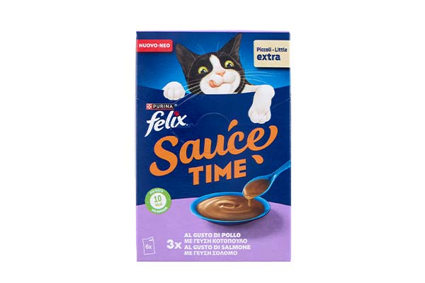 PURINA-FELIX-SAUCE-TIME-POLLO,-SALMONE-6×40-g